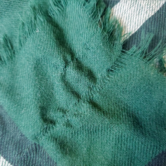 NWT$490 BURBERRY Giant Check Logo Pattern Fringed Trim Green Wool Twill Scarf - Picture 13 of 16